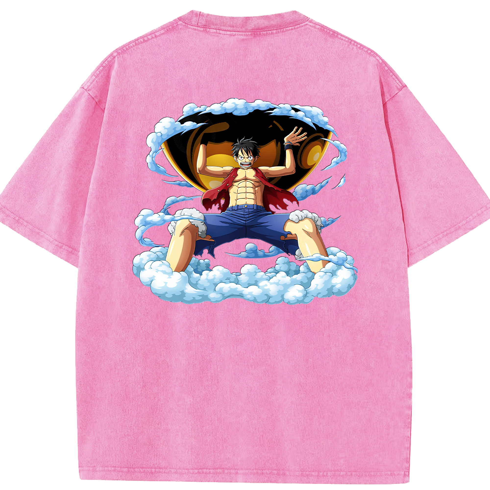 ワンピース モンキー・D・ルフィ ONE PIECE Monkey D. Luffy 綿100% ヴィンテージ風 半袖Tシャツ（背面プリント）
